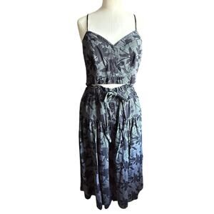 Universal Thread Floral Skirt Set Black White Crop Top & Midi Skirt Size L/M 432